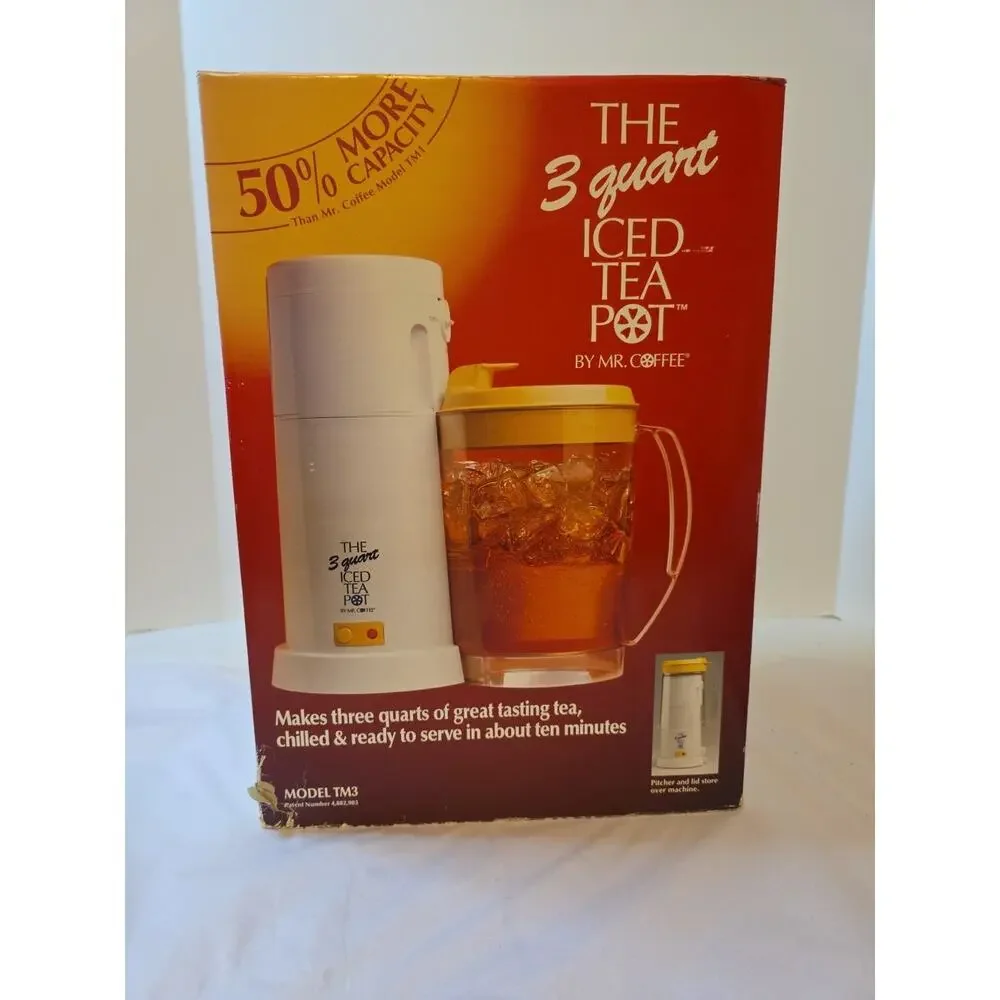 NEW Mr. Coffee Iced Tea Pot Maker 3 Qt. Bonus Two Pitchers Yellow TM3P NIB